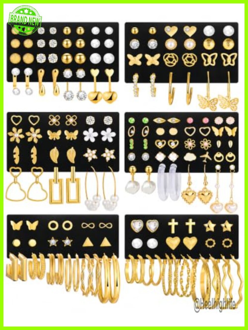 84 Pair Gold Stud Hoop Earrings Set Pearl Cubic Zirconia Hypoallergenic
